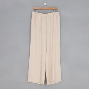 IC COLLECTION Cream Beige Elastic Waist Wide Leg Pants Size XXL
